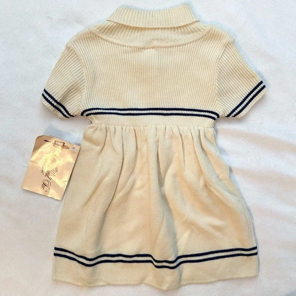 Vintage NWT Little World Milano Knit Turtleneck Dress 4T Toddler Girls Ivory
